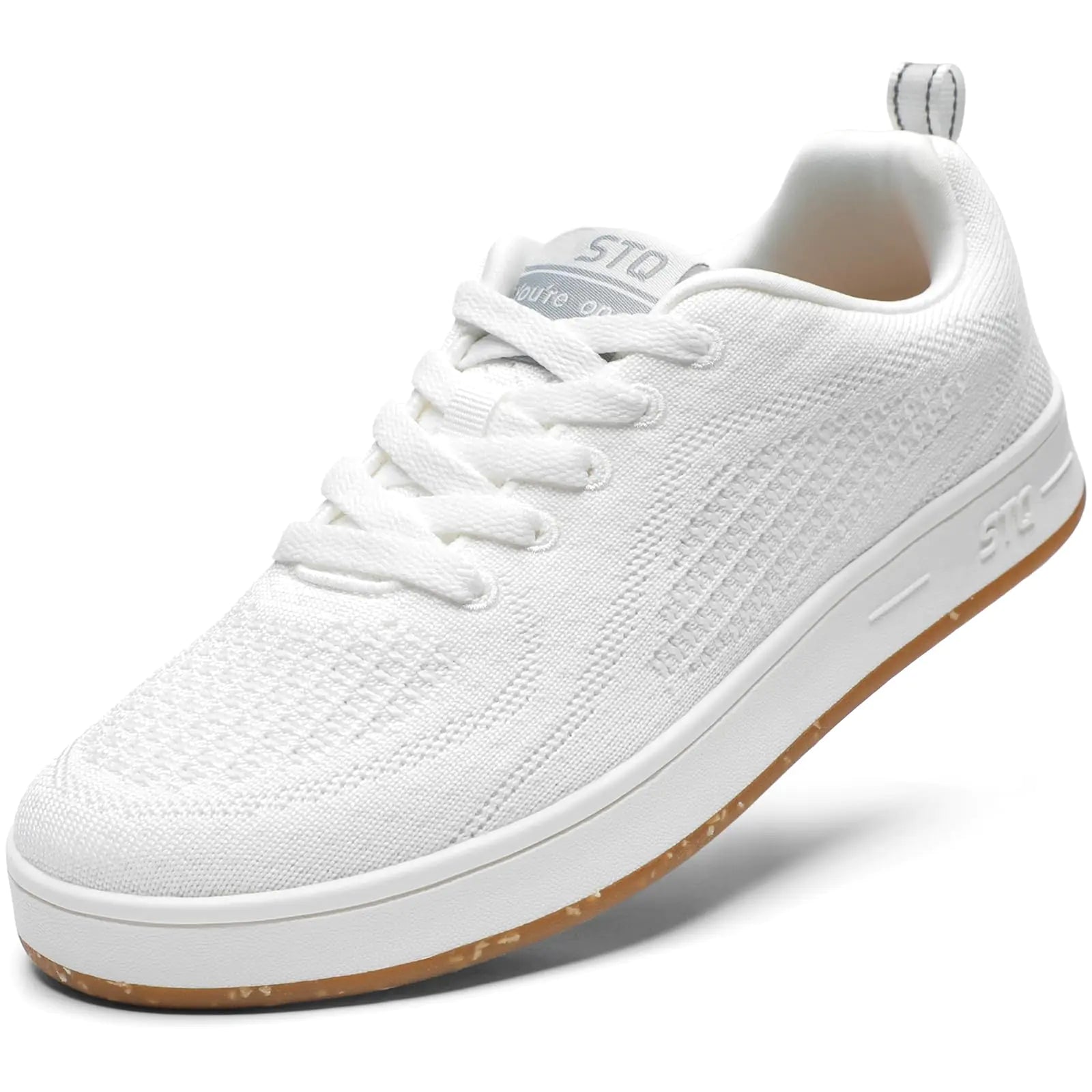 STQ White Sneakers Women Fashion Lace Up Sneakers Breathable Mesh Tennis Shoes White Size 6