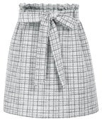 KANCY KOLE Women Skirt Short Elastic Waist Tweed Mini Skirts for Everyday Wear White XXL