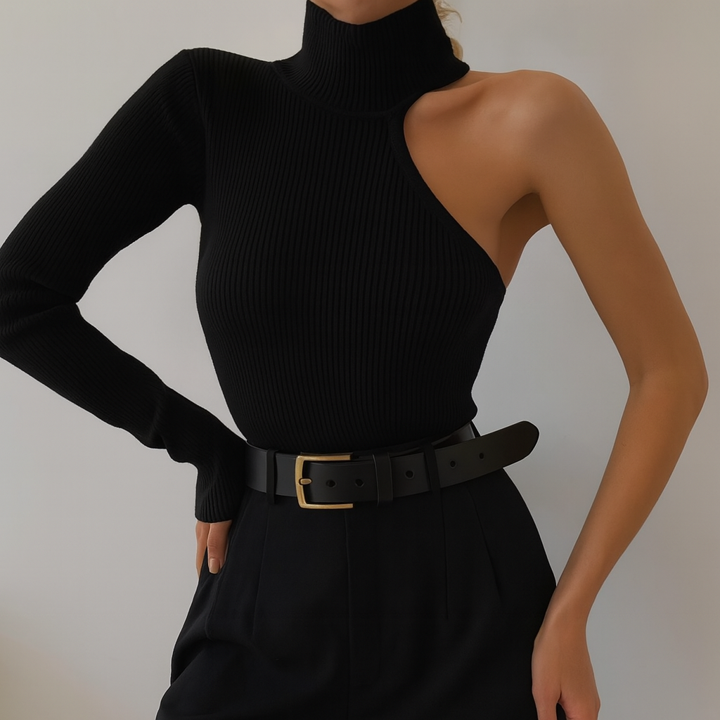 Black Turtleneck Long Sleeve Bodysuit for Women