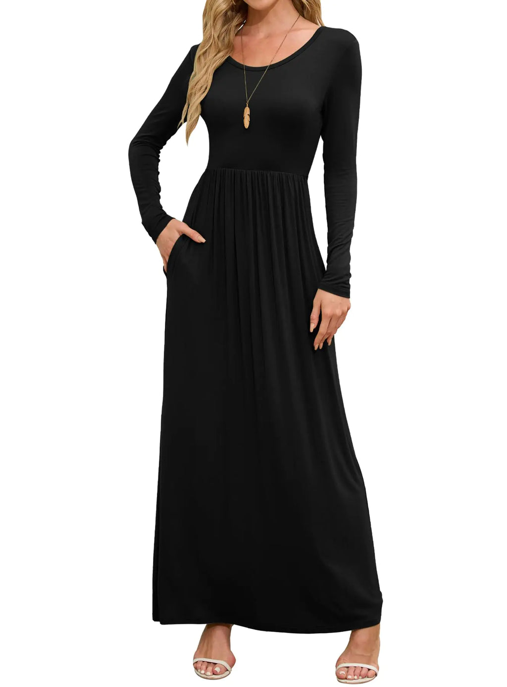 DEARCASE Women's Elegant Black Maxi Dress with Pockets