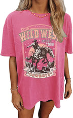 Wild West Rodeo Oversized Tee for Women - Pink XL