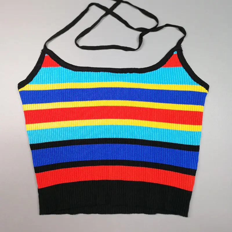 Rainbow Striped Sleeveless Crop Top for Women