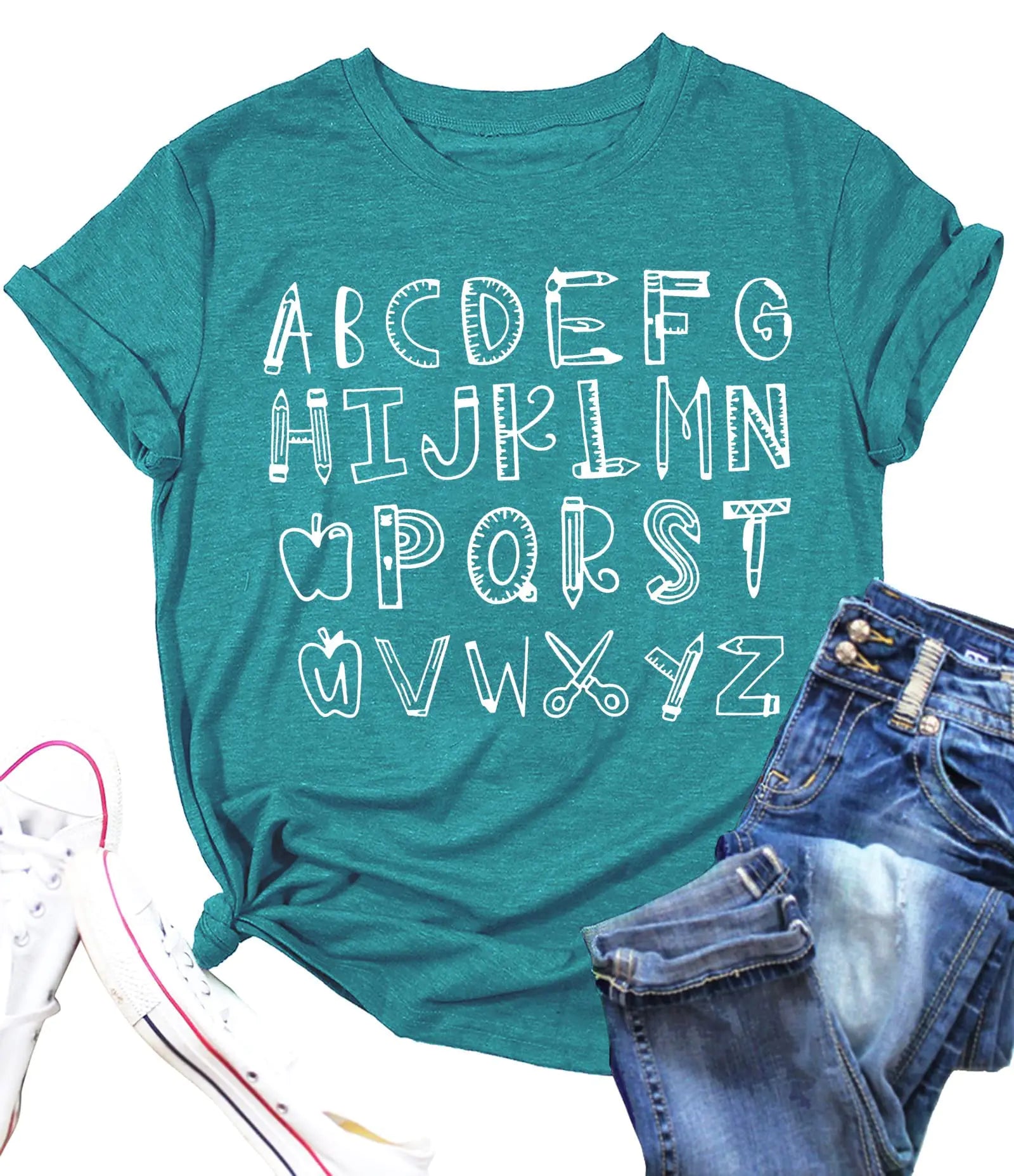 Alphabet Doodle Teacher Tee for Women
