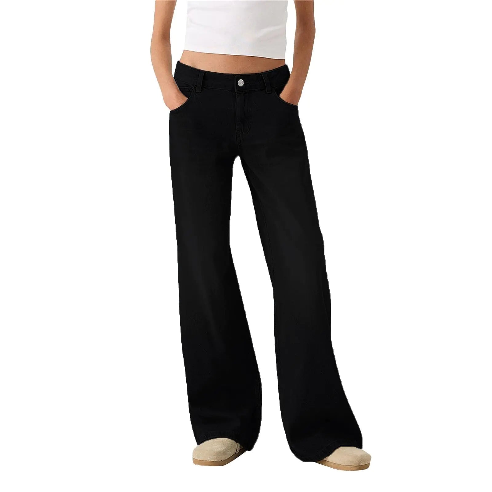 Saved for Later Items Todays Daily Deals Sweatpants Jeans for Women 2024 Fashion High Waited Y2k Baggy Wide Leg Jeans Casual Dress Work Pants Loose Petite Trousers Denim Pants with Pockets Black