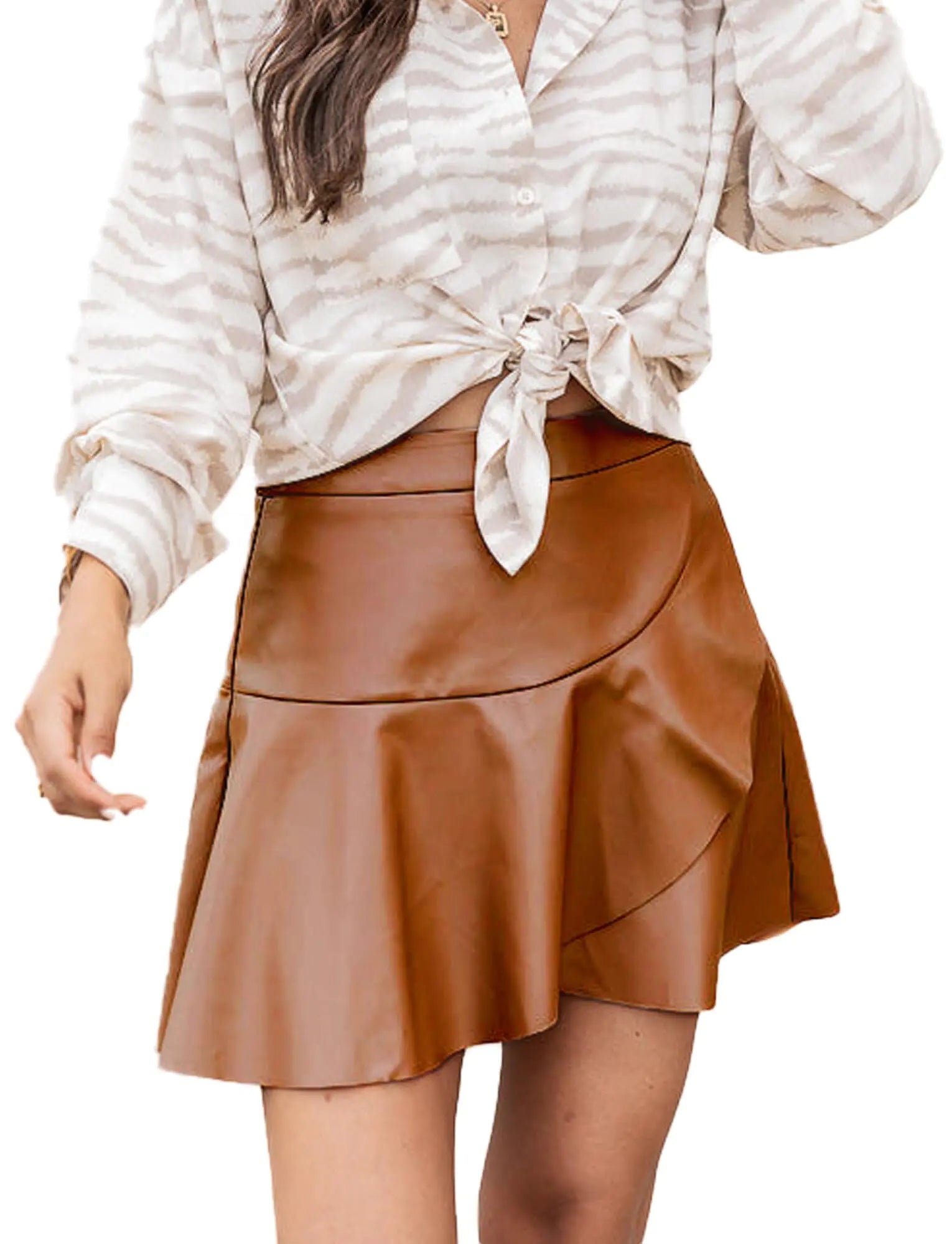 Ruffled Leather Mini Skirt