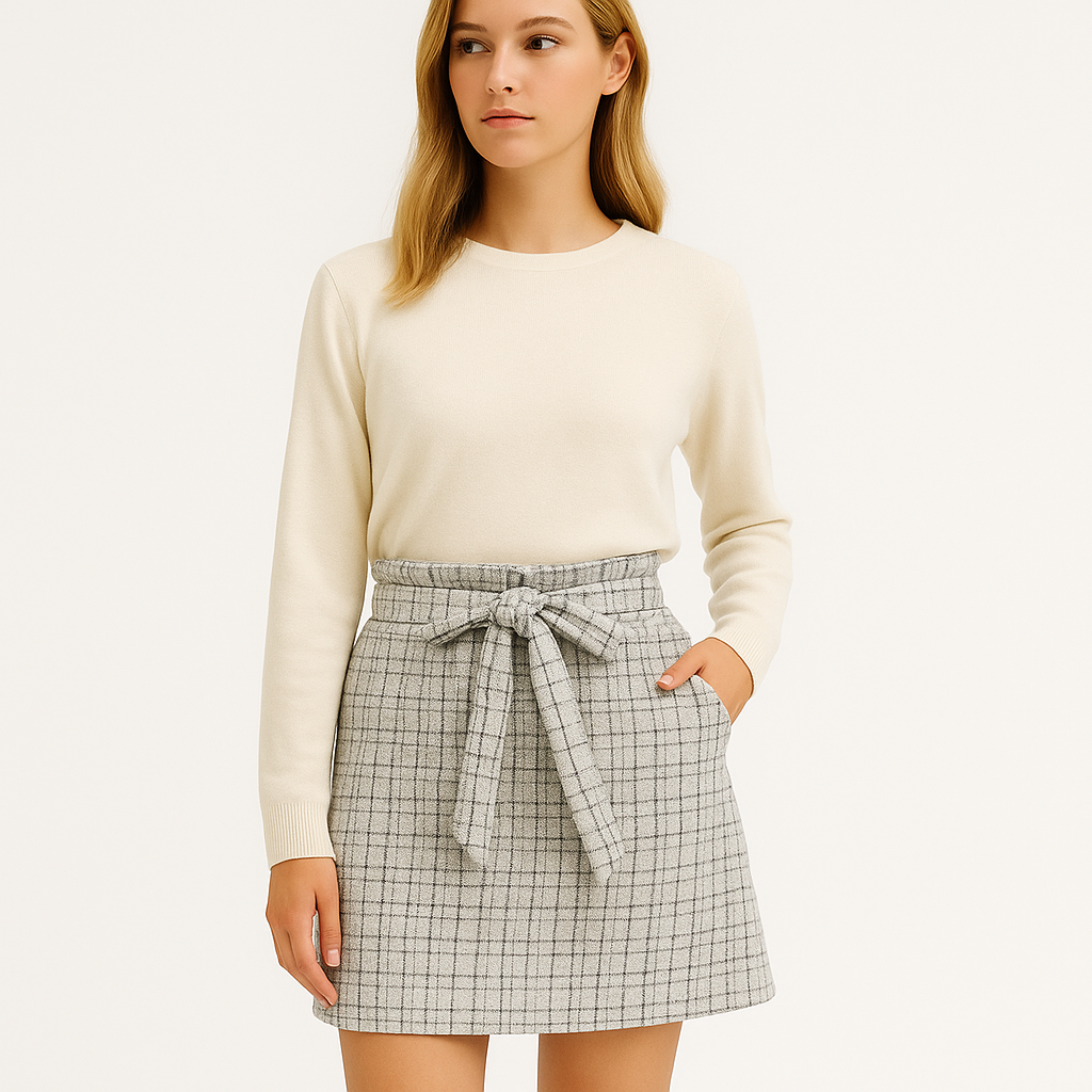 KANCY KOLE Women Skirt Short Elastic Waist Tweed Mini Skirts for Everyday Wear White XXL