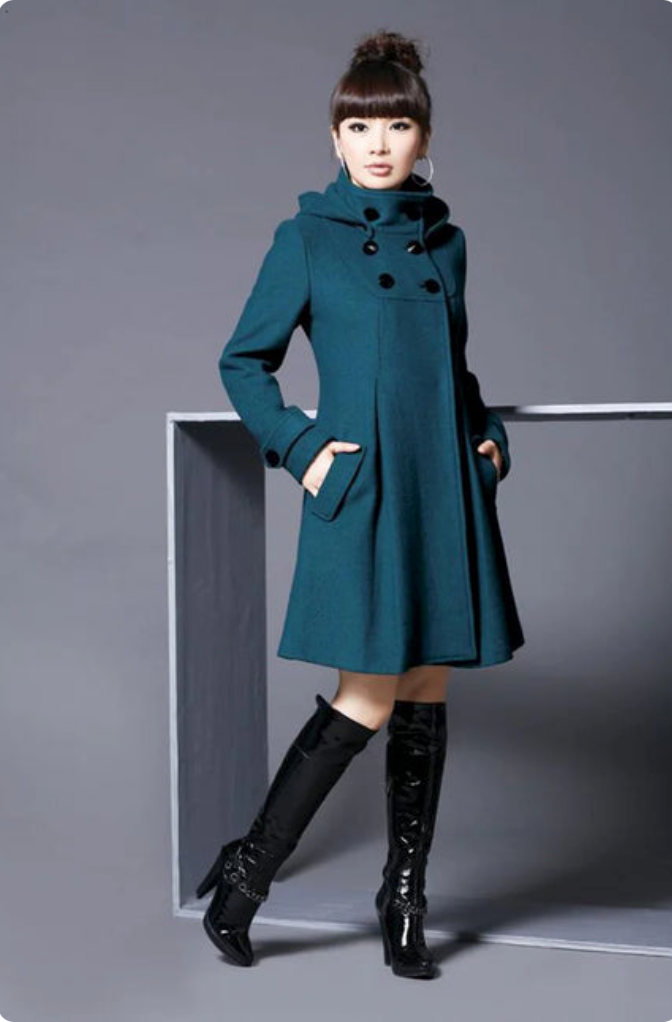 Overcoat hooded double breasted windbreaker