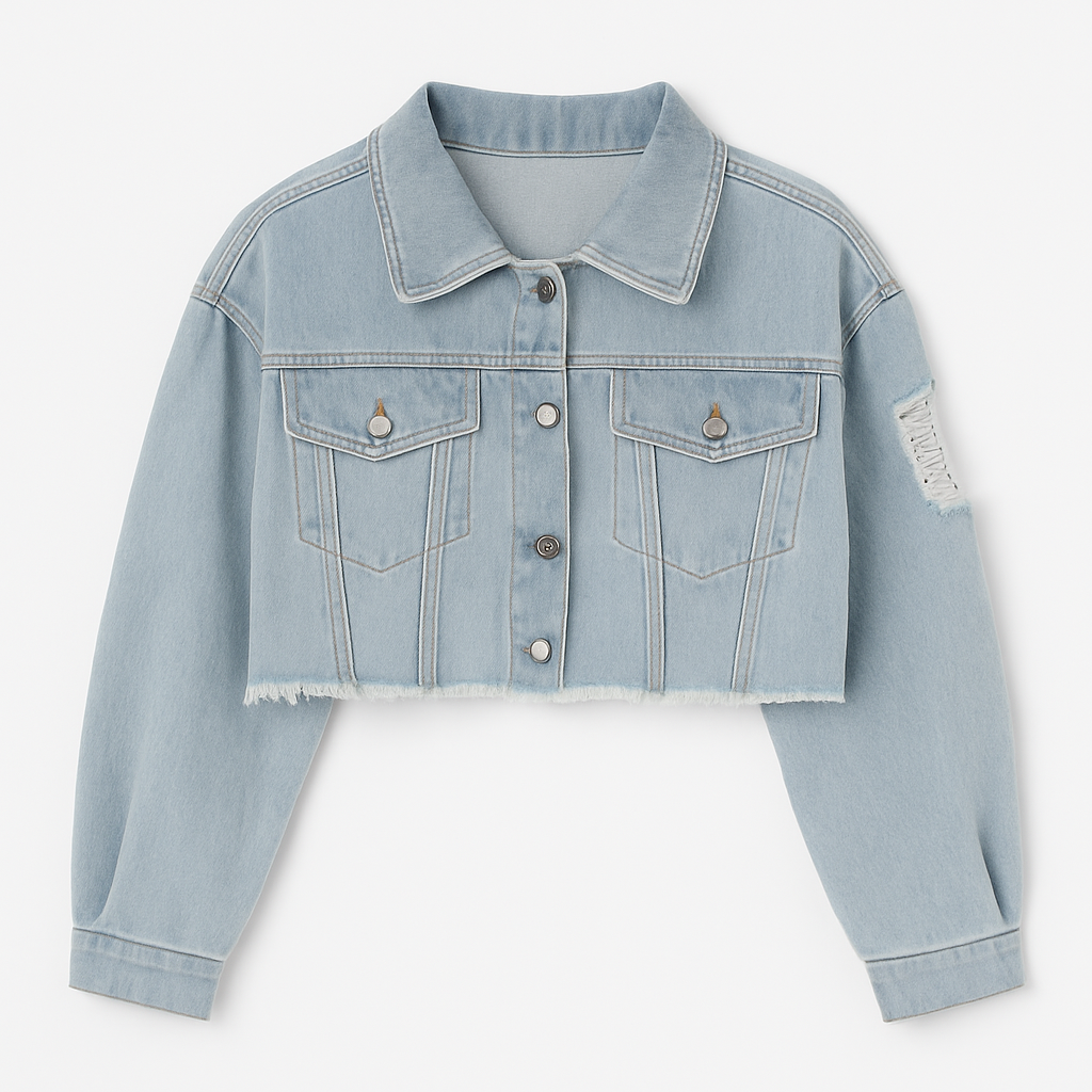 andy & natalie cropped jean jacket for women ripped jean jacket fashion jacket frayed denim jacket Light Blue Large