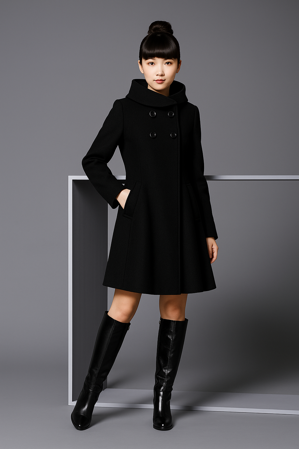 Overcoat hooded double breasted windbreaker