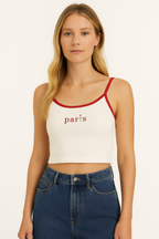 Rose Embroidered Sleeveless Crop Top for Women