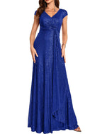 Royalblue V-Neck Sequin Evening Dress