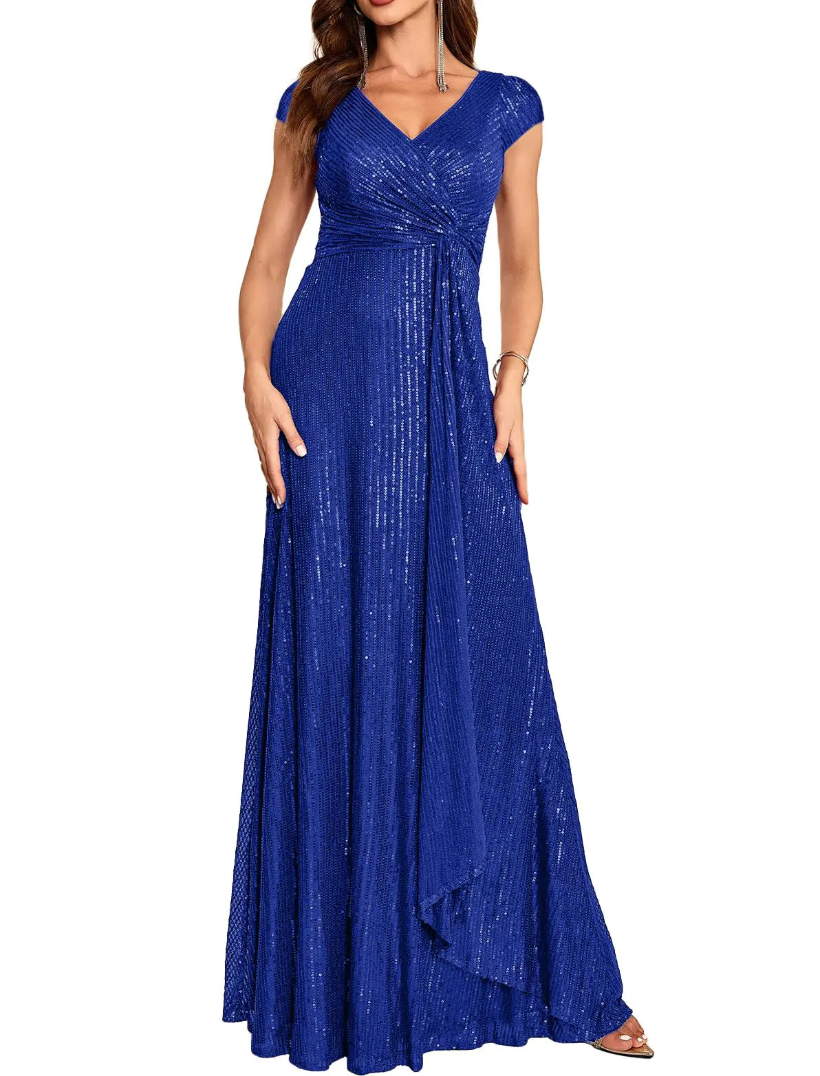 Royalblue V-Neck Sequin Evening Dress