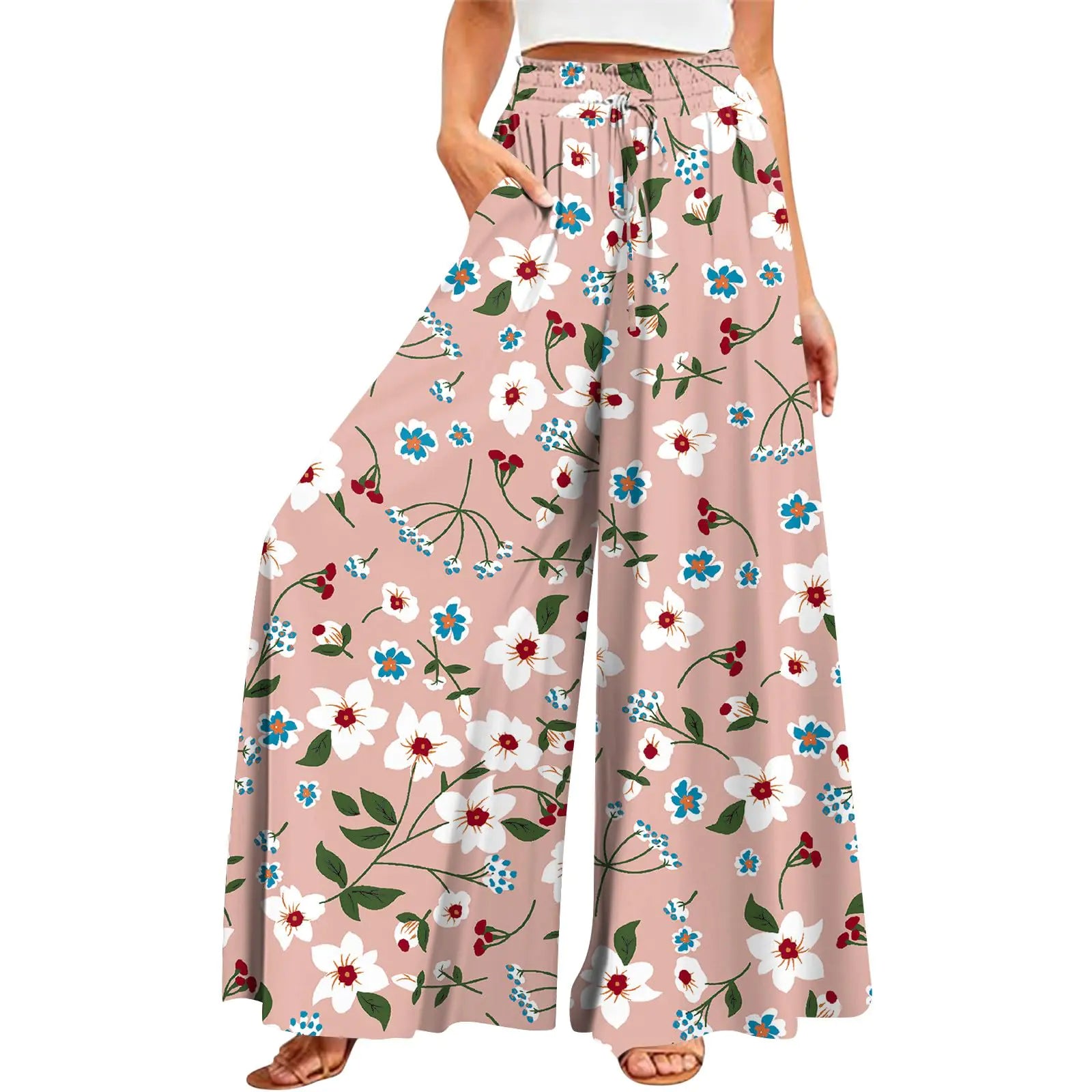 Generic Palazzo Pants for Women Lounge Pants Women Womens Pants Casual Women Palazzo Pants Summer Boho Wide Leg High Waist Casual Lounge Yoga Pants with Pockets Trousers 03 Pink XL