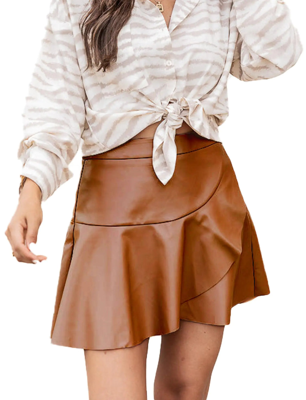 Ruffled Leather Mini Skirt