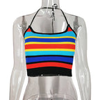 Rainbow Striped Sleeveless Crop Top for Women