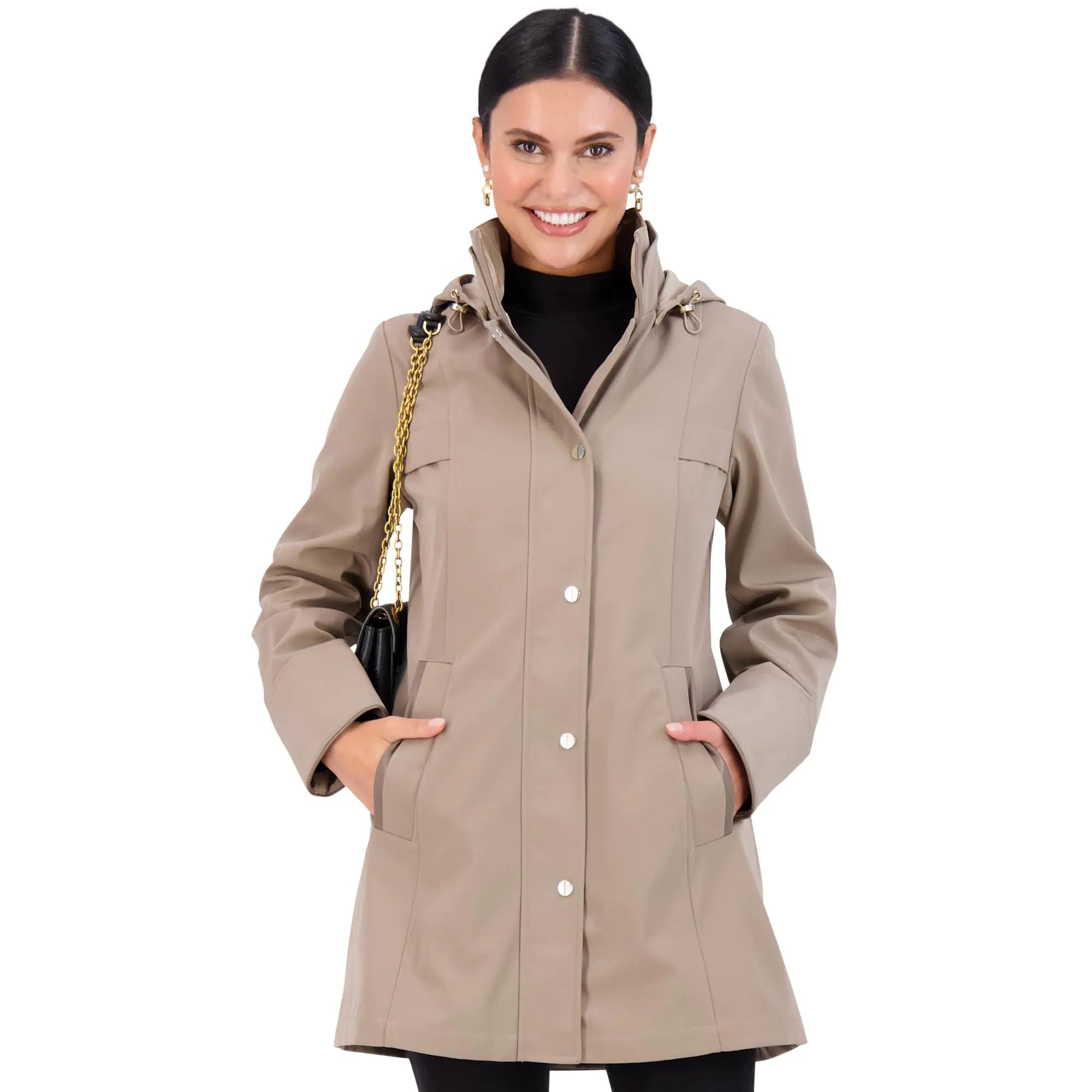 Jones NY Long Rain Jacket Women Rain Coats Women Cute Warm Womens Rain Jacket Desert/Stone - S